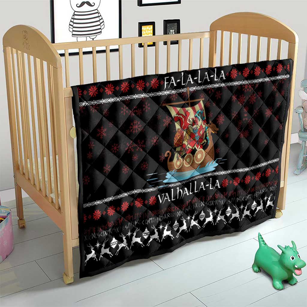 Vikings Christmas Quilt Santa Warrior on The Viking Ship with Xmas and Snowflake Pattern - Wonder Print Shop