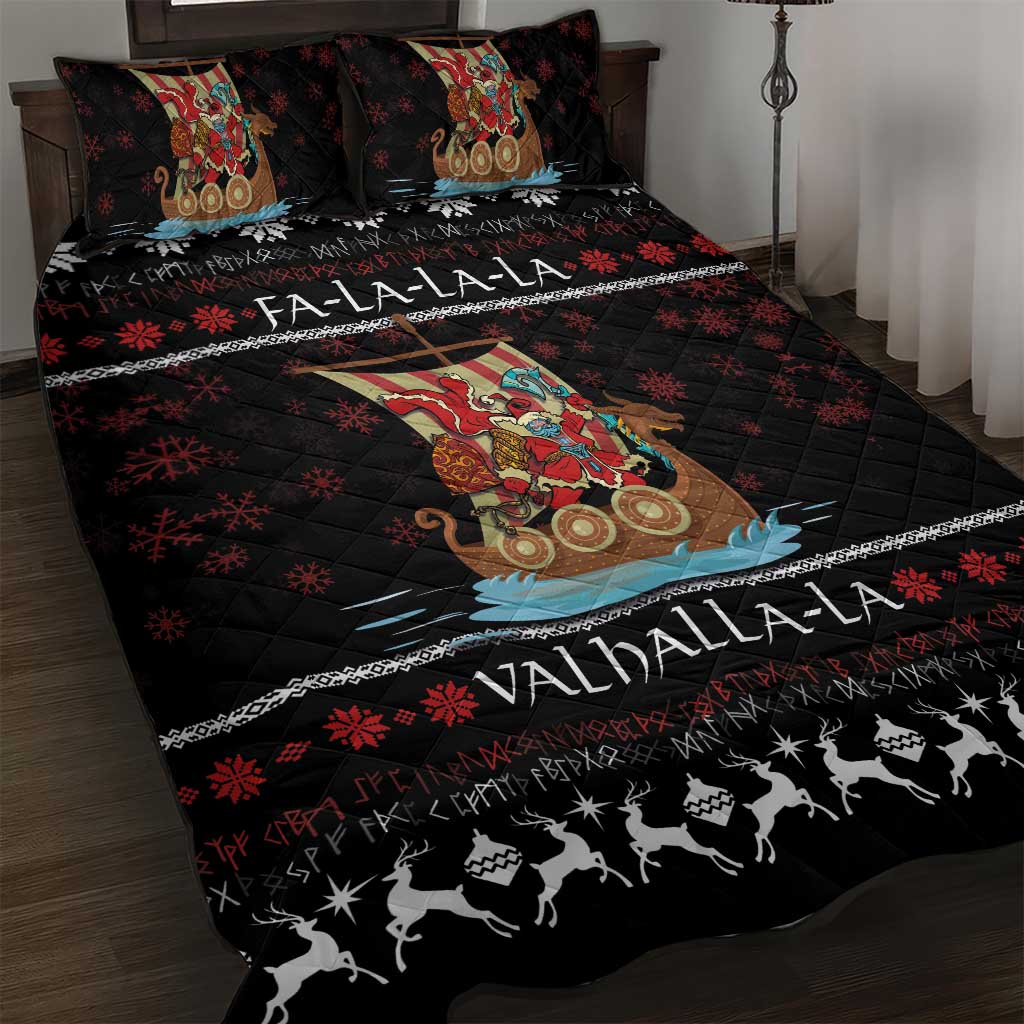 Vikings Christmas Quilt Bed Set Santa Warrior on The Viking Ship with Xmas and Snowflake Pattern - Wonder Print Shop