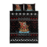 Vikings Christmas Quilt Bed Set Santa Warrior on The Viking Ship with Xmas and Snowflake Pattern - Wonder Print Shop