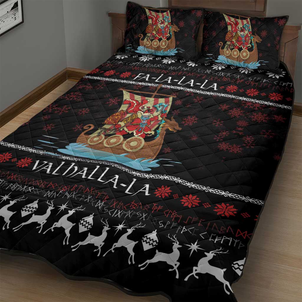 Vikings Christmas Quilt Bed Set Santa Warrior on The Viking Ship with Xmas and Snowflake Pattern - Wonder Print Shop