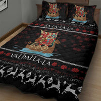 Vikings Christmas Quilt Bed Set Santa Warrior on The Viking Ship with Xmas and Snowflake Pattern - Wonder Print Shop