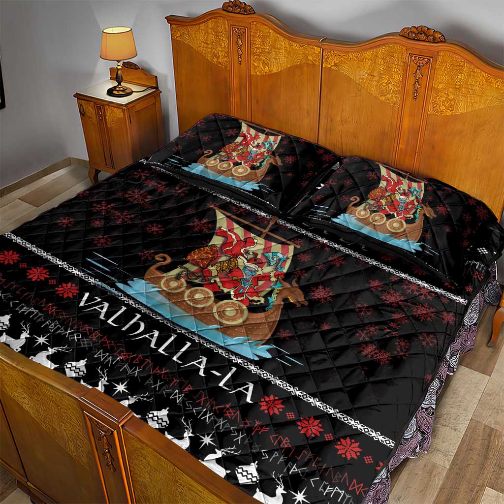 Vikings Christmas Quilt Bed Set Santa Warrior on The Viking Ship with Xmas and Snowflake Pattern - Wonder Print Shop