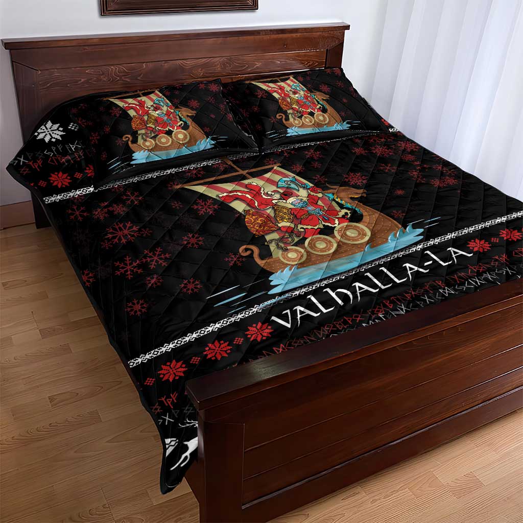 Vikings Christmas Quilt Bed Set Santa Warrior on The Viking Ship with Xmas and Snowflake Pattern - Wonder Print Shop