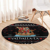 Vikings Christmas Round Carpet Santa Warrior on The Viking Ship with Xmas and Snowflake Pattern