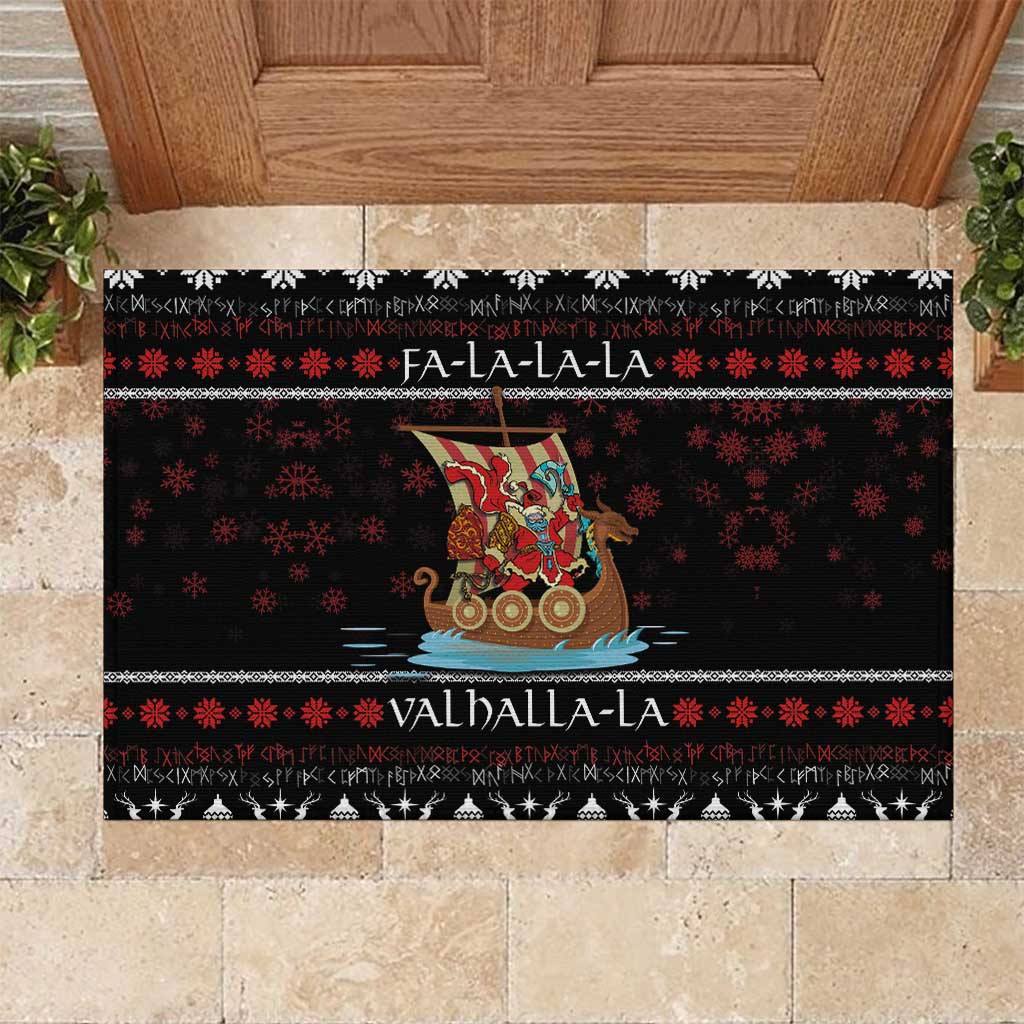 Vikings Christmas Rubber Doormat Santa Warrior on The Viking Ship with Xmas and Snowflake Pattern - Wonder Print Shop