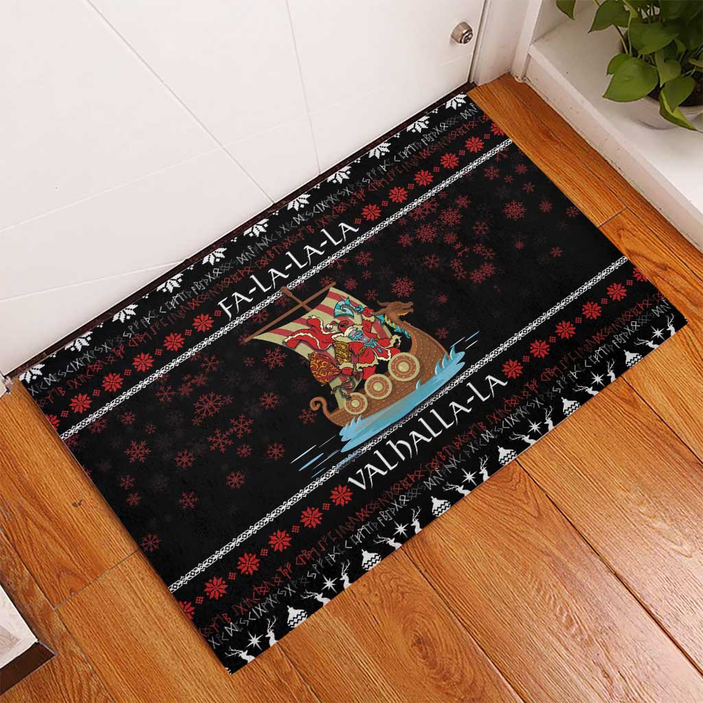 Vikings Christmas Rubber Doormat Santa Warrior on The Viking Ship with Xmas and Snowflake Pattern - Wonder Print Shop