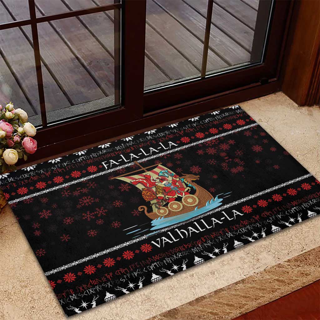 Vikings Christmas Rubber Doormat Santa Warrior on The Viking Ship with Xmas and Snowflake Pattern - Wonder Print Shop