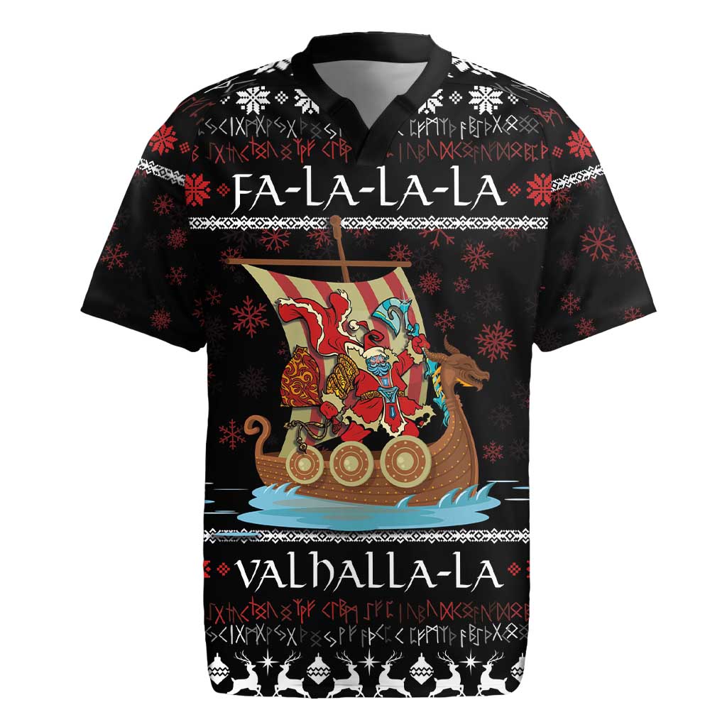 Vikings Christmas Rugby Jersey Santa Warrior on The Viking Ship with Xmas and Snowflake Pattern - Wonder Print Shop