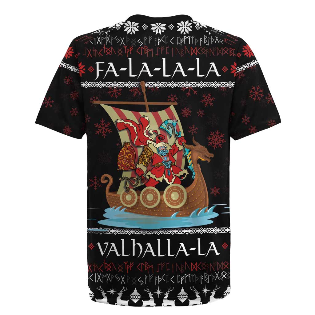 Vikings Christmas Rugby Jersey Santa Warrior on The Viking Ship with Xmas and Snowflake Pattern - Wonder Print Shop