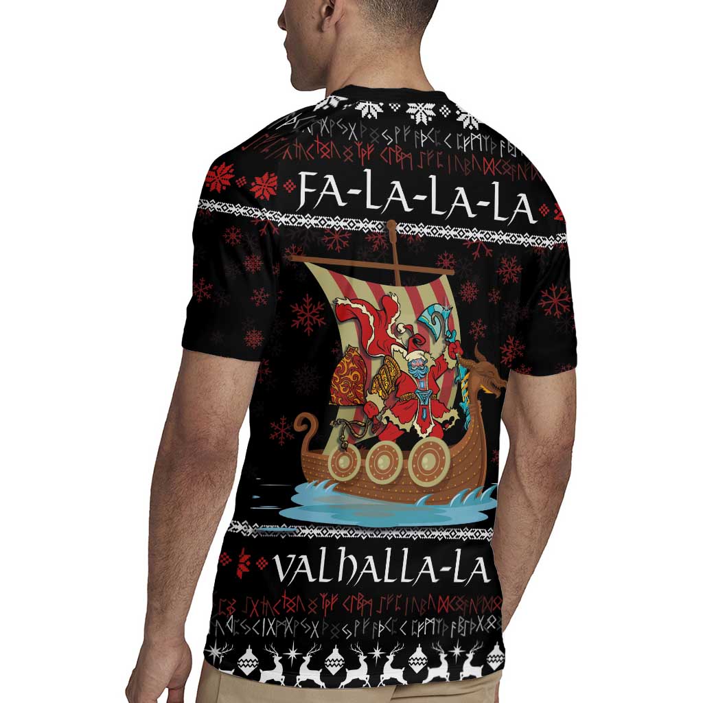 Vikings Christmas Rugby Jersey Santa Warrior on The Viking Ship with Xmas and Snowflake Pattern - Wonder Print Shop