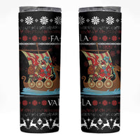 Vikings Christmas Skinny Tumbler Santa Warrior on The Viking Ship with Xmas and Snowflake Pattern - Wonder Print Shop