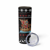 Vikings Christmas Skinny Tumbler Santa Warrior on The Viking Ship with Xmas and Snowflake Pattern - Wonder Print Shop