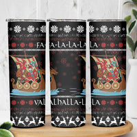 Vikings Christmas Skinny Tumbler Santa Warrior on The Viking Ship with Xmas and Snowflake Pattern - Wonder Print Shop