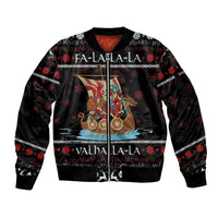 Vikings Christmas Sleeve Zip Bomber Jacket Santa Warrior on The Viking Ship with Xmas and Snowflake Pattern - Wonder Print Shop