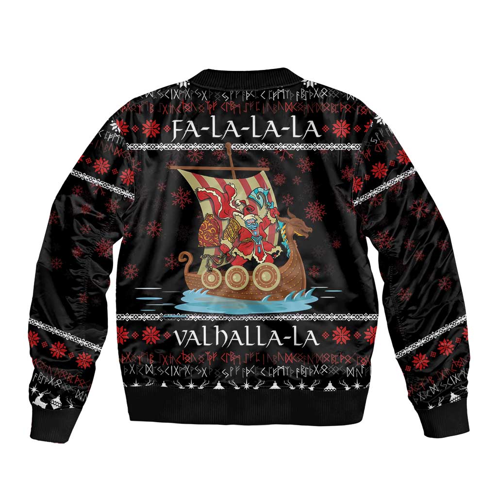 Vikings Christmas Sleeve Zip Bomber Jacket Santa Warrior on The Viking Ship with Xmas and Snowflake Pattern - Wonder Print Shop