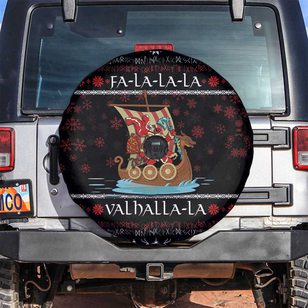 Vikings Christmas Spare Tire Cover Santa Warrior on The Viking Ship with Xmas and Snowflake Pattern - Wonder Print Shop