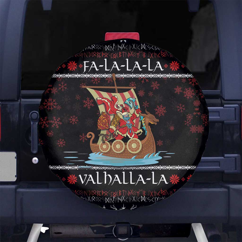 Vikings Christmas Spare Tire Cover Santa Warrior on The Viking Ship with Xmas and Snowflake Pattern - Wonder Print Shop