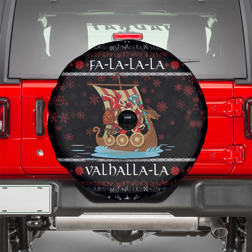 Vikings Christmas Spare Tire Cover Santa Warrior on The Viking Ship with Xmas and Snowflake Pattern - Wonder Print Shop