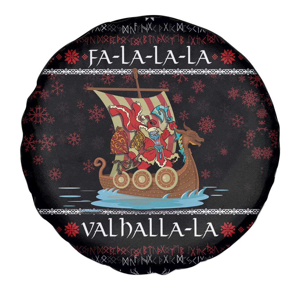 Vikings Christmas Spare Tire Cover Santa Warrior on The Viking Ship with Xmas and Snowflake Pattern - Wonder Print Shop