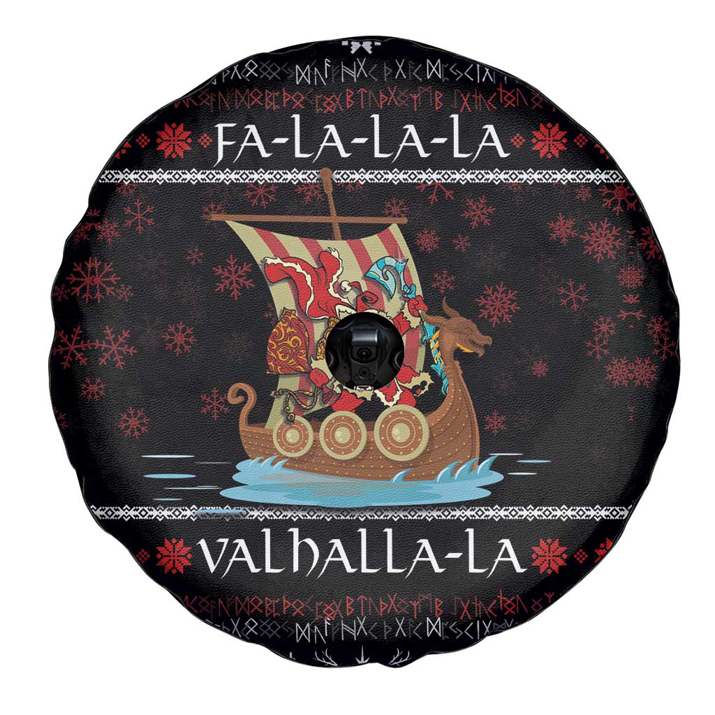 Vikings Christmas Spare Tire Cover Santa Warrior on The Viking Ship with Xmas and Snowflake Pattern - Wonder Print Shop