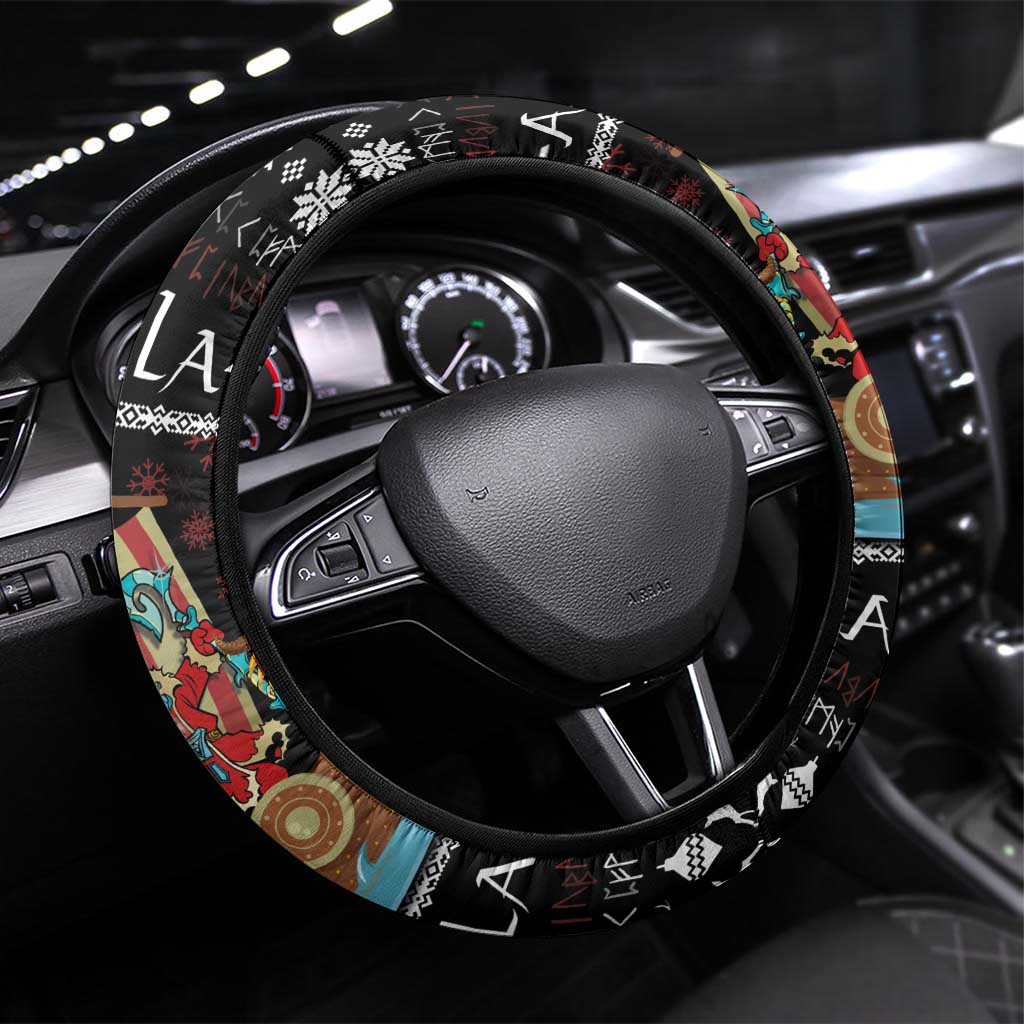 Vikings Christmas Steering Wheel Cover Santa Warrior on The Viking Ship with Xmas and Snowflake Pattern - Wonder Print Shop
