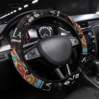 Vikings Christmas Steering Wheel Cover Santa Warrior on The Viking Ship with Xmas and Snowflake Pattern - Wonder Print Shop