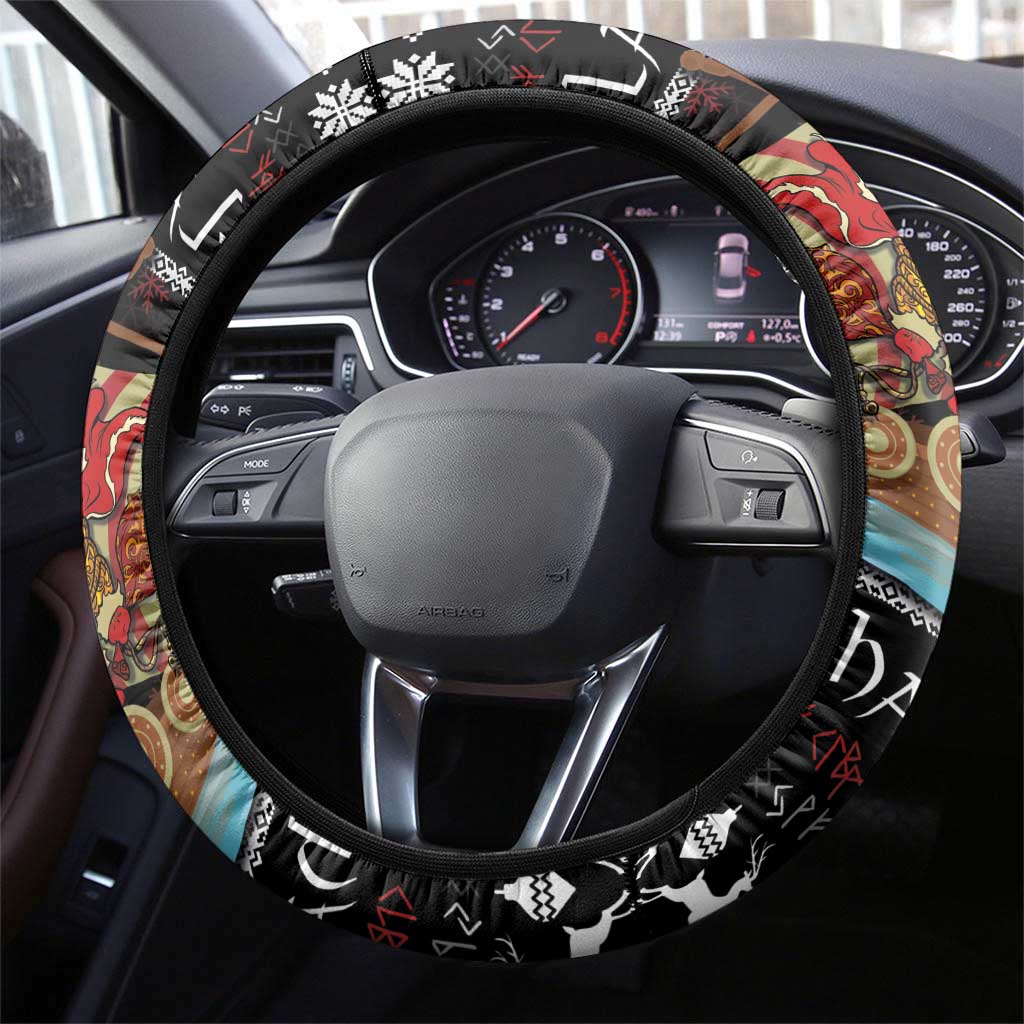 Vikings Christmas Steering Wheel Cover Santa Warrior on The Viking Ship with Xmas and Snowflake Pattern - Wonder Print Shop