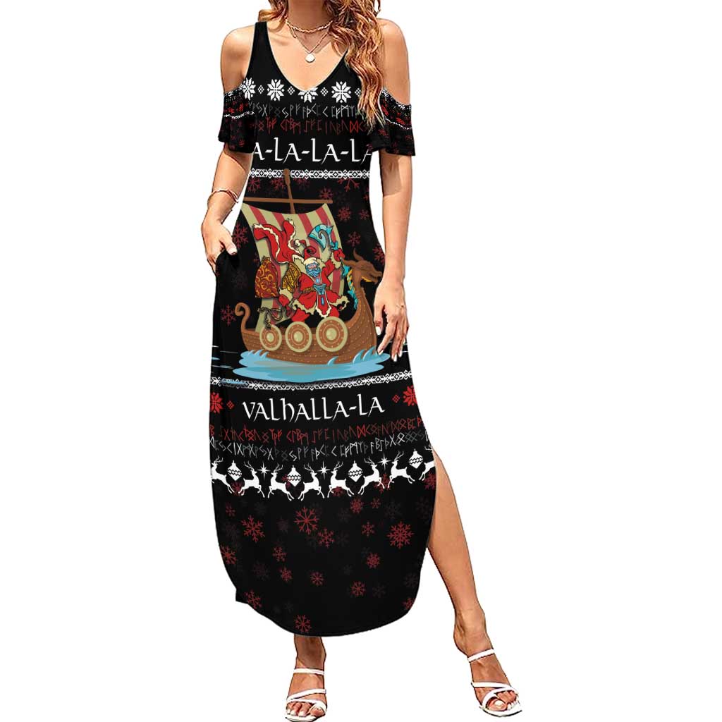Vikings Christmas Summer Maxi Dress Santa Warrior on The Viking Ship with Xmas and Snowflake Pattern - Wonder Print Shop