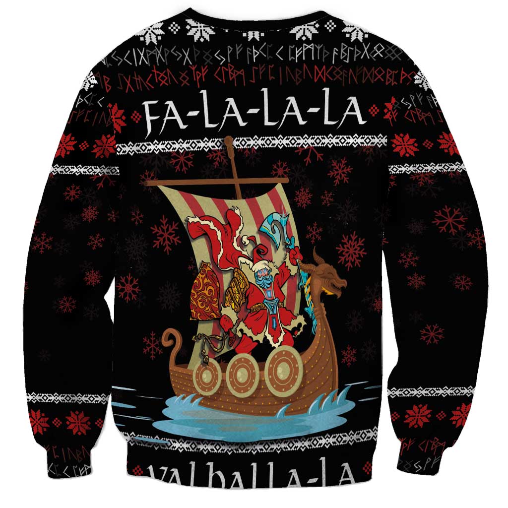 Vikings Christmas Sweatshirt Santa Warrior on The Viking Ship with Xmas and Snowflake Pattern - Wonder Print Shop