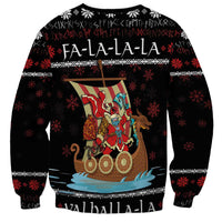 Vikings Christmas Sweatshirt Santa Warrior on The Viking Ship with Xmas and Snowflake Pattern - Wonder Print Shop