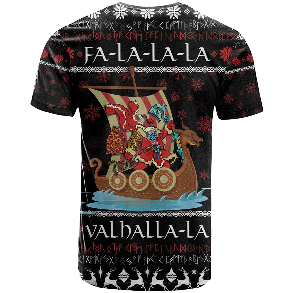 Vikings Christmas T Shirt Santa Warrior on The Viking Ship with Xmas and Snowflake Pattern - Wonder Print Shop