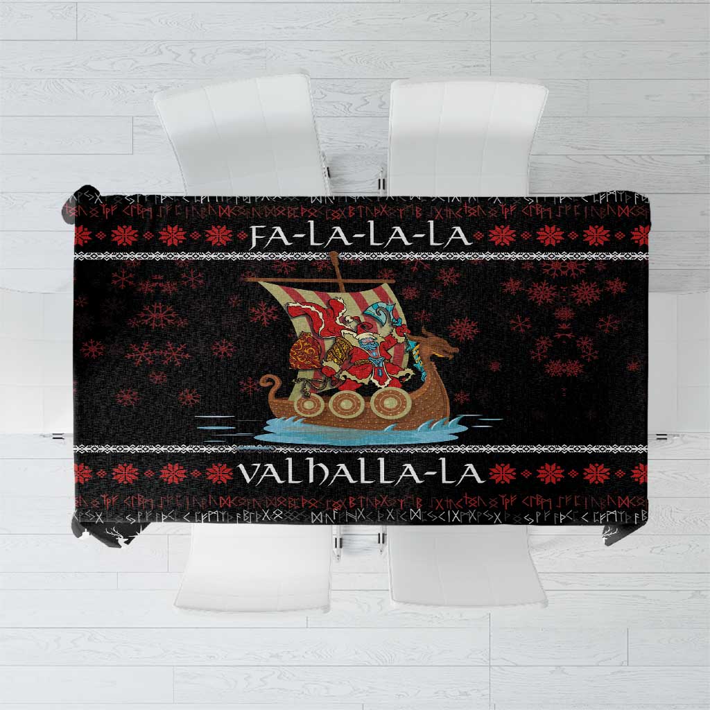 Vikings Christmas Tablecloth Santa Warrior on The Viking Ship with Xmas and Snowflake Pattern - Wonder Print Shop