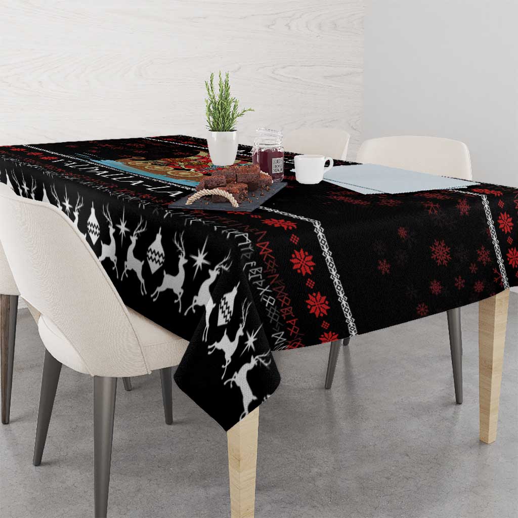 Vikings Christmas Tablecloth Santa Warrior on The Viking Ship with Xmas and Snowflake Pattern - Wonder Print Shop
