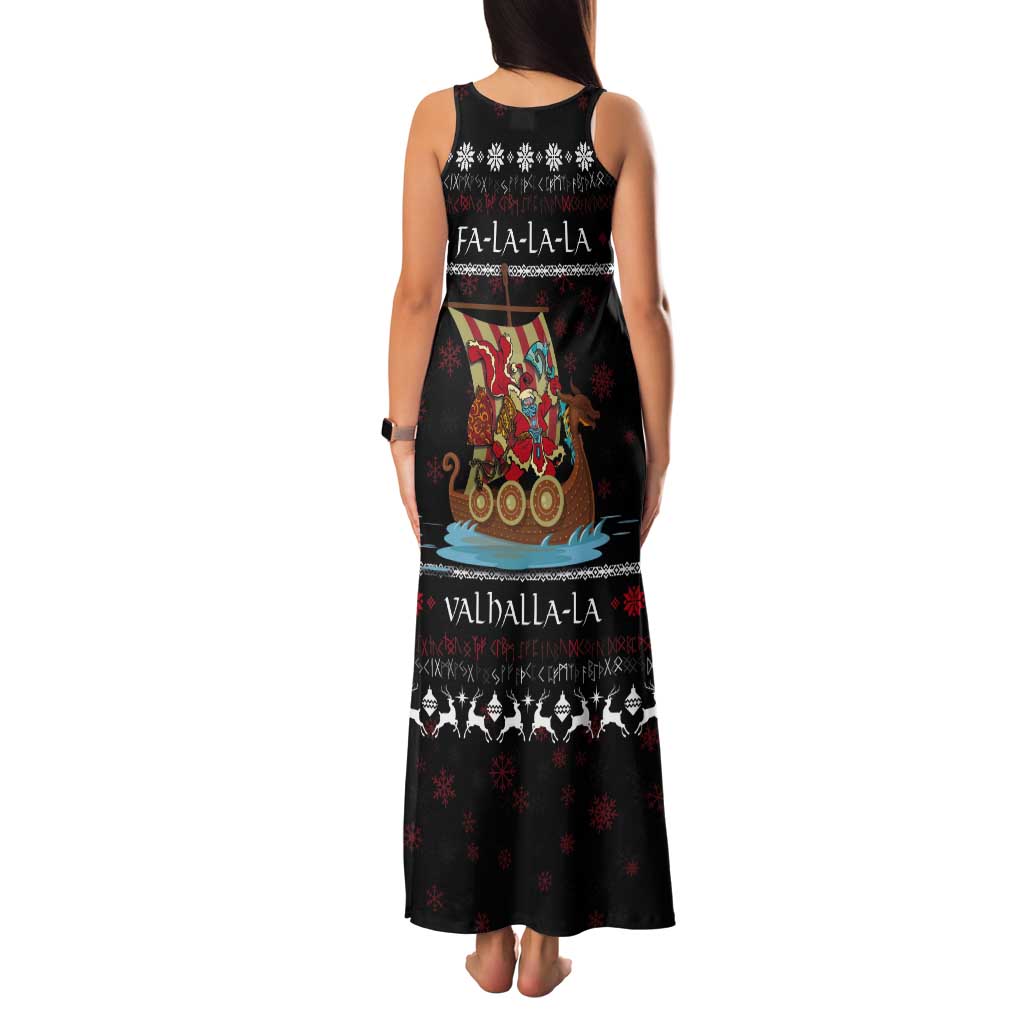 Vikings Christmas Tank Maxi Dress Santa Warrior on The Viking Ship with Xmas and Snowflake Pattern - Wonder Print Shop