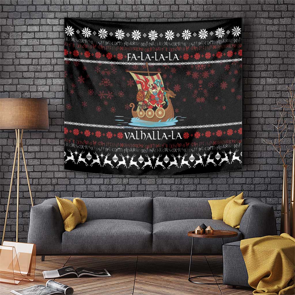 Vikings Christmas Tapestry Santa Warrior on The Viking Ship with Xmas and Snowflake Pattern - Wonder Print Shop