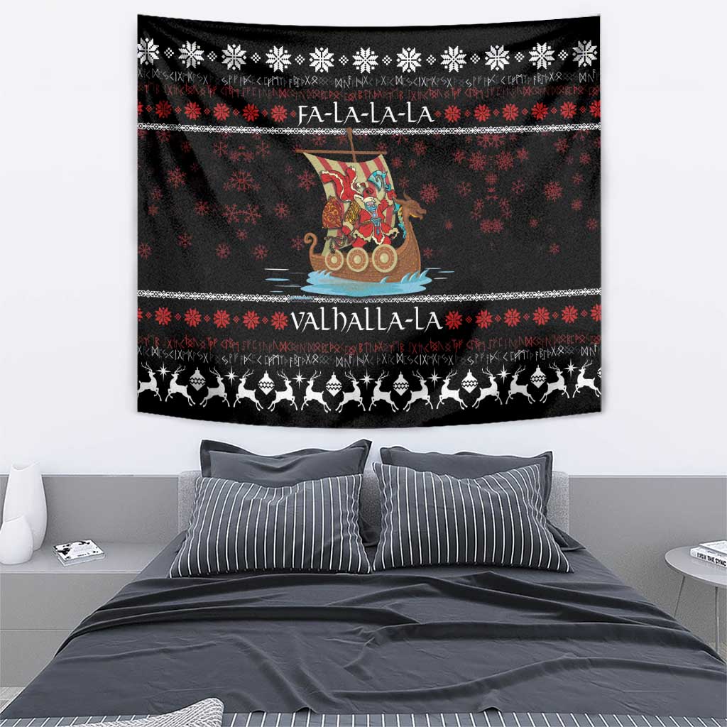 Vikings Christmas Tapestry Santa Warrior on The Viking Ship with Xmas and Snowflake Pattern - Wonder Print Shop