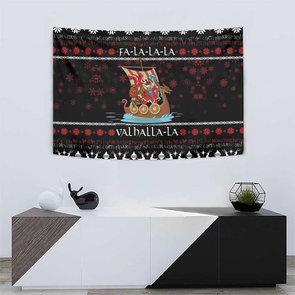Vikings Christmas Tapestry Santa Warrior on The Viking Ship with Xmas and Snowflake Pattern - Wonder Print Shop