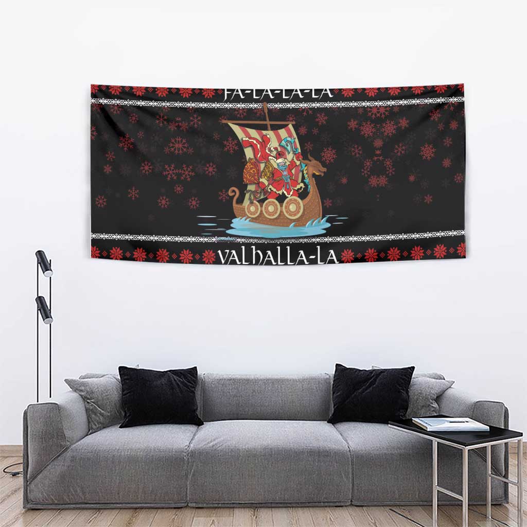 Vikings Christmas Tapestry Santa Warrior on The Viking Ship with Xmas and Snowflake Pattern - Wonder Print Shop
