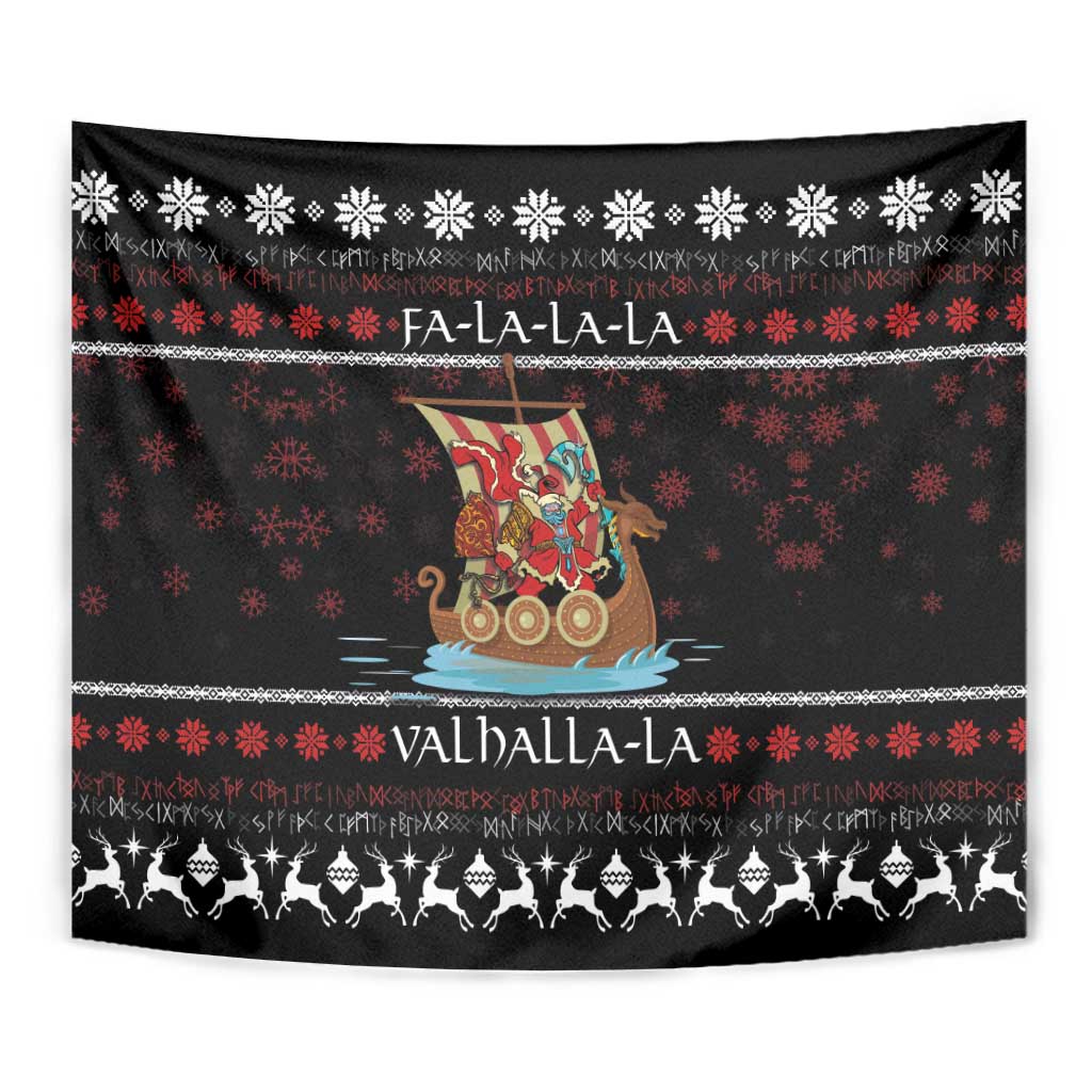 Vikings Christmas Tapestry Santa Warrior on The Viking Ship with Xmas and Snowflake Pattern - Wonder Print Shop