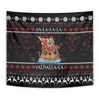 Vikings Christmas Tapestry Santa Warrior on The Viking Ship with Xmas and Snowflake Pattern - Wonder Print Shop