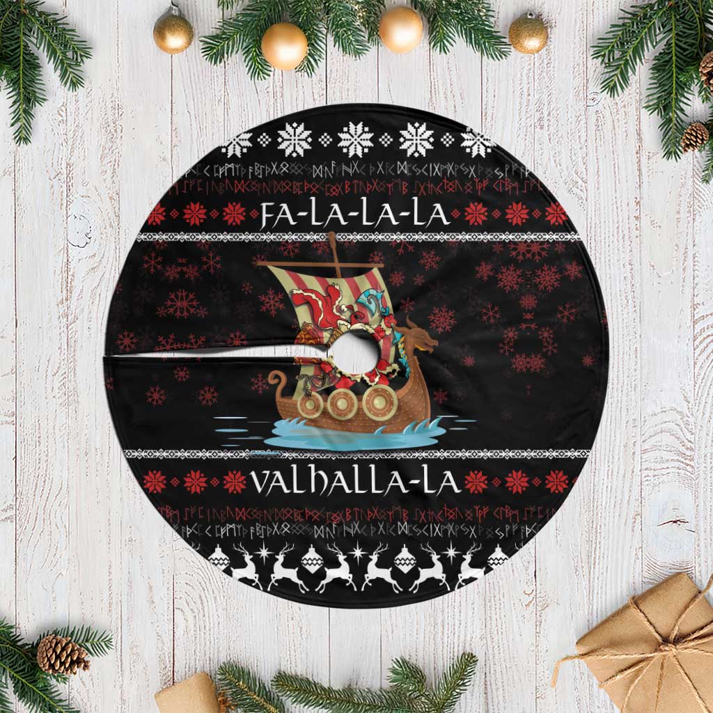 Vikings Christmas Tree Skirt Santa Warrior on The Viking Ship with Xmas and Snowflake Pattern - Wonder Print Shop
