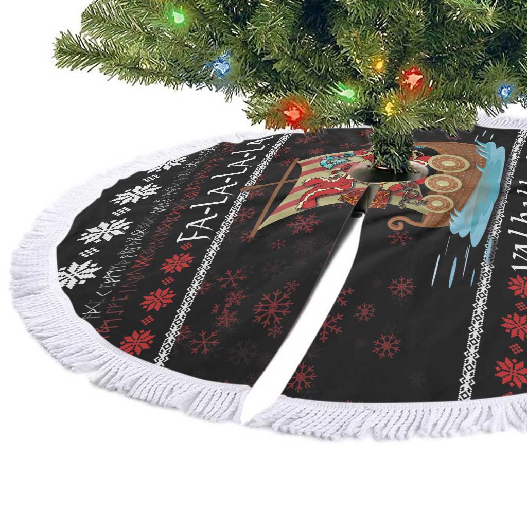 Vikings Christmas Tree Skirt Santa Warrior on The Viking Ship with Xmas and Snowflake Pattern - Wonder Print Shop
