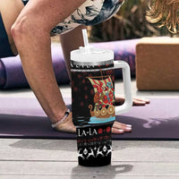 Vikings Christmas Tumbler With Handle Santa Warrior on The Viking Ship with Xmas and Snowflake Pattern - Wonder Print Shop