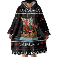 Vikings Christmas Wearable Blanket Hoodie Santa Warrior on The Viking Ship with Xmas and Snowflake Pattern - Wonder Print Shop