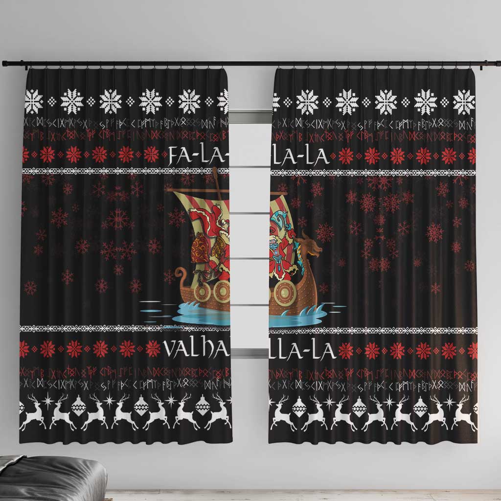 Vikings Christmas Window Curtain Santa Warrior on The Viking Ship with Xmas and Snowflake Pattern - Wonder Print Shop