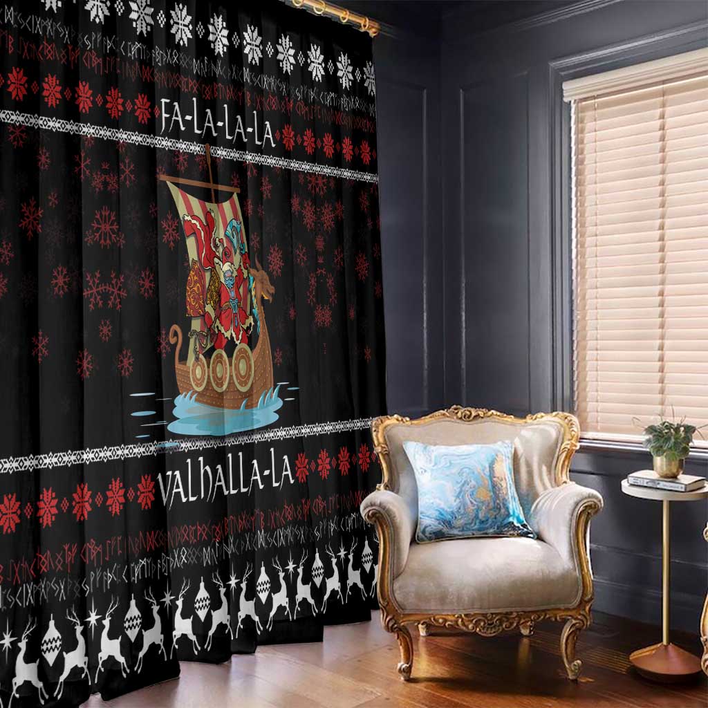 Vikings Christmas Window Curtain Santa Warrior on The Viking Ship with Xmas and Snowflake Pattern - Wonder Print Shop