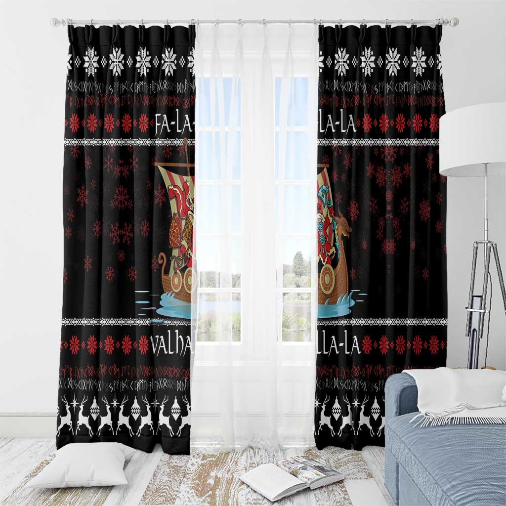 Vikings Christmas Window Curtain Santa Warrior on The Viking Ship with Xmas and Snowflake Pattern - Wonder Print Shop
