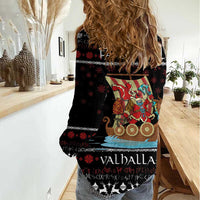 Vikings Christmas Women Casual Shirt Santa Warrior on The Viking Ship with Xmas and Snowflake Pattern - Wonder Print Shop