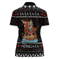 Vikings Christmas Women Polo Shirt Santa Warrior on The Viking Ship with Xmas and Snowflake Pattern - Wonder Print Shop