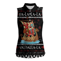 Vikings Christmas Women Sleeveless Polo Shirt Santa Warrior on The Viking Ship with Xmas and Snowflake Pattern - Wonder Print Shop